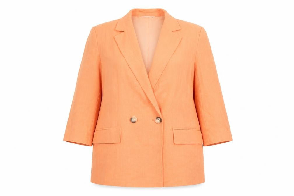 Primark Cares Women's Orange Double-Breasted Blazer UK 14 Linen Blend