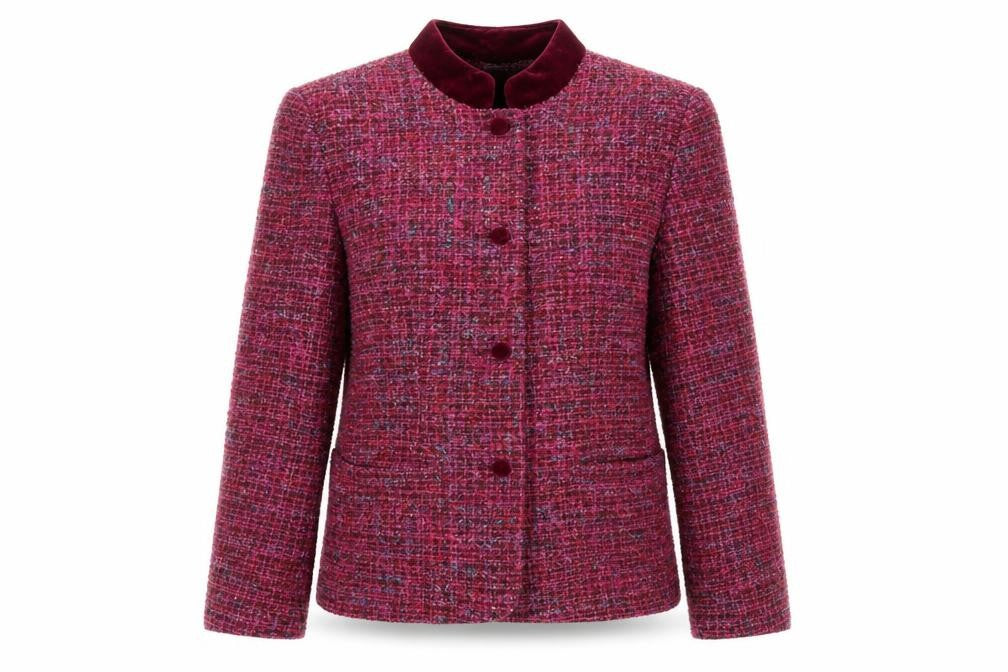 Penny Plain Women’s Red Tweed Wool Blend Suit Jacket Size 10 Classic Autumn