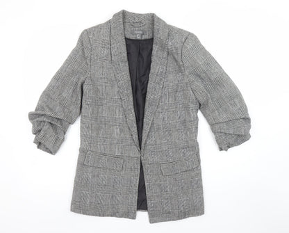 Primark Women Grey Check Blazer Jacket Size 8 Regular Fit