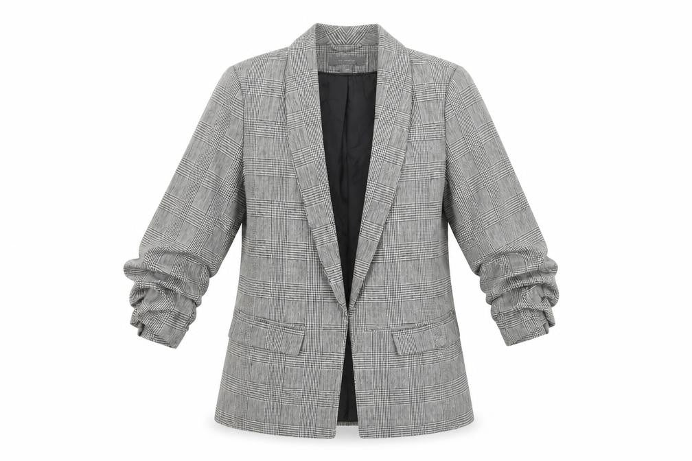Primark Women Grey Check Blazer Jacket Size 8 Regular Fit