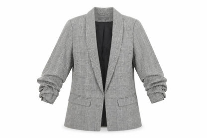 Primark Women Grey Check Blazer Jacket Size 8 Regular Fit