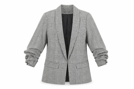 Primark Women Grey Check Blazer Jacket Size 8 Regular Fit