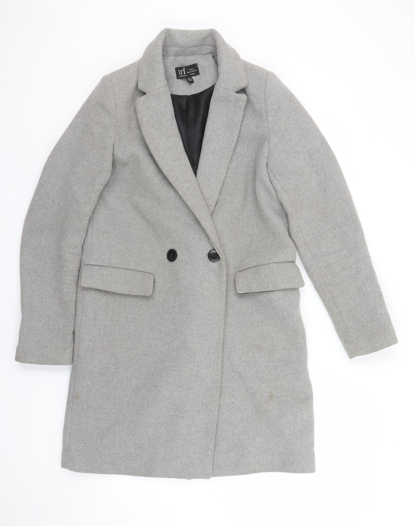 Zara Women Grey Wool Blend Long Coat XS Classic Buttoned