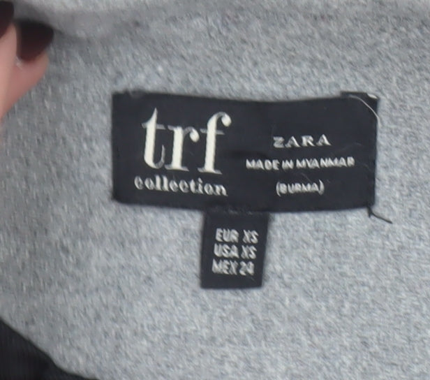 Zara Women Grey Wool Blend Long Coat XS Classic Buttoned
