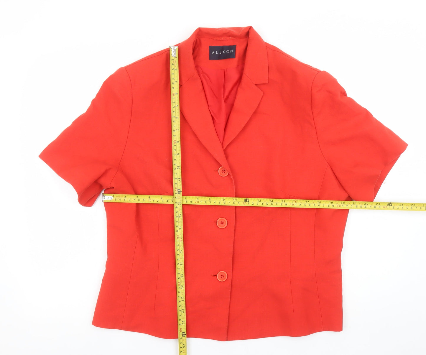 Alexon Women's Red Linen Blend Short Sleeve Tailored Suit Jacket UK 16