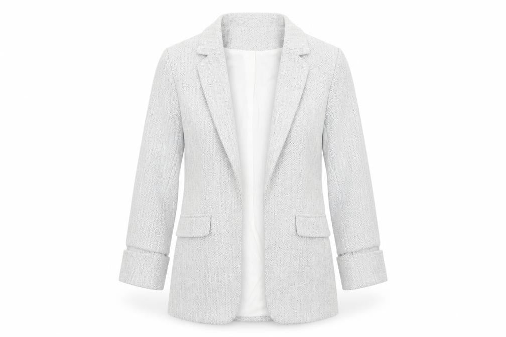 H&M Women's Grey Herringbone Blazer Size 8 Regular Fit Jacket