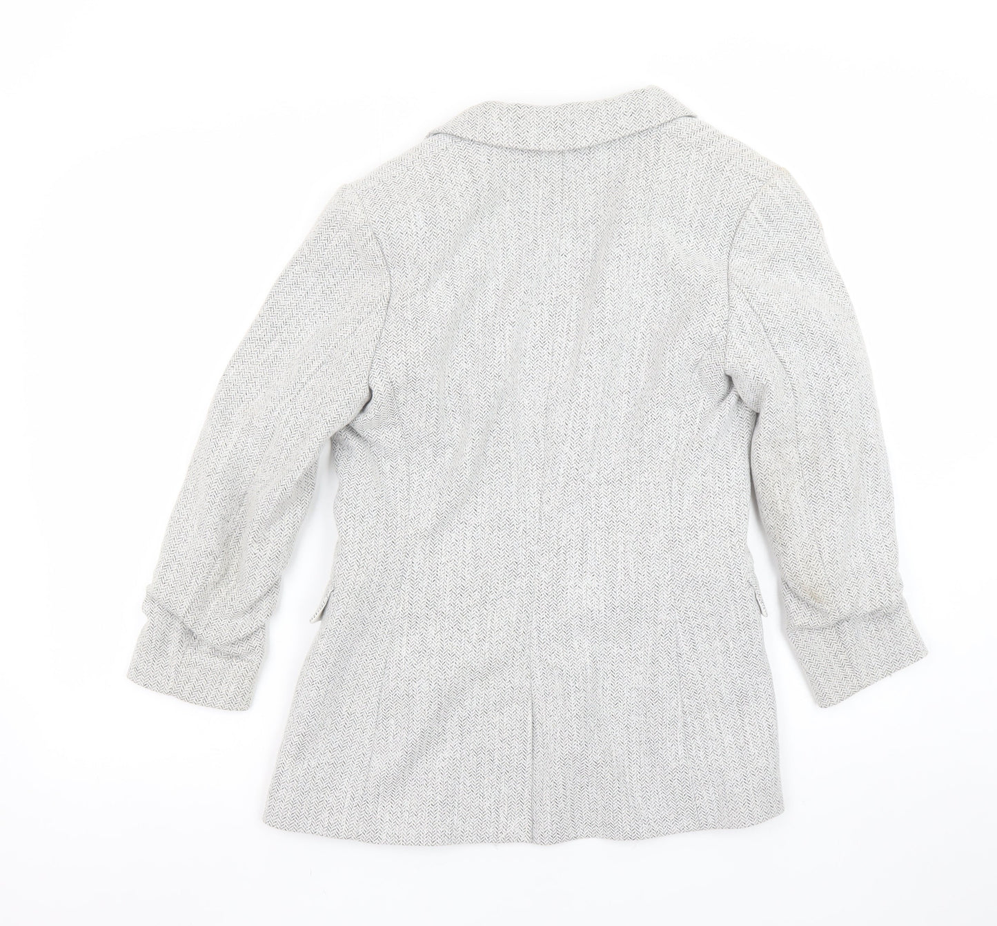 H&M Women's Grey Herringbone Blazer Size 8 Regular Fit Jacket