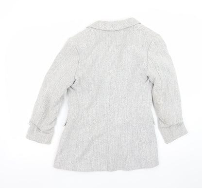 H&M Women's Grey Herringbone Blazer Size 8 Regular Fit Jacket