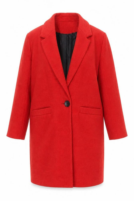 Front view of Papaya Women Red Regular Fit Mid-Length Overcoat, size 8