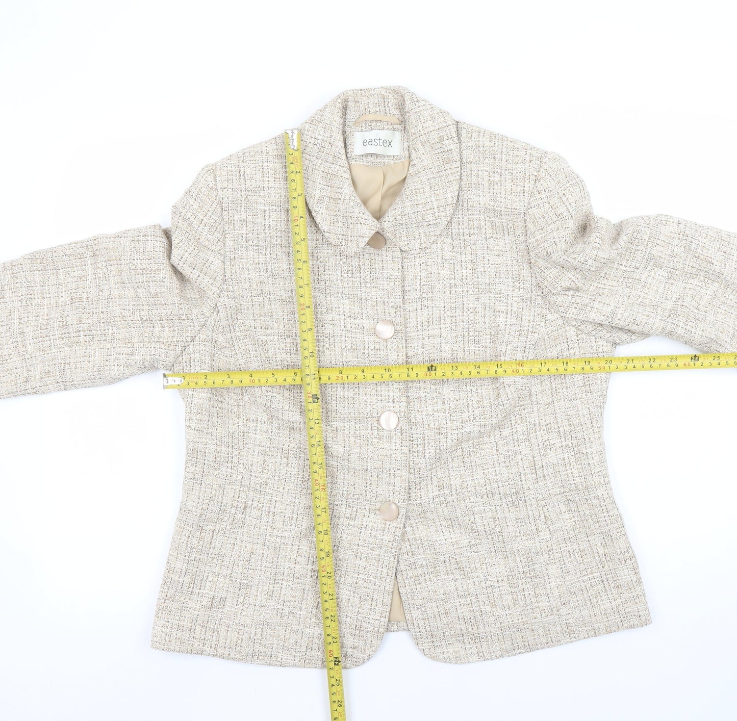 Eastex Women Beige Tweed Blazer Jacket UK 14 Classic Lined
