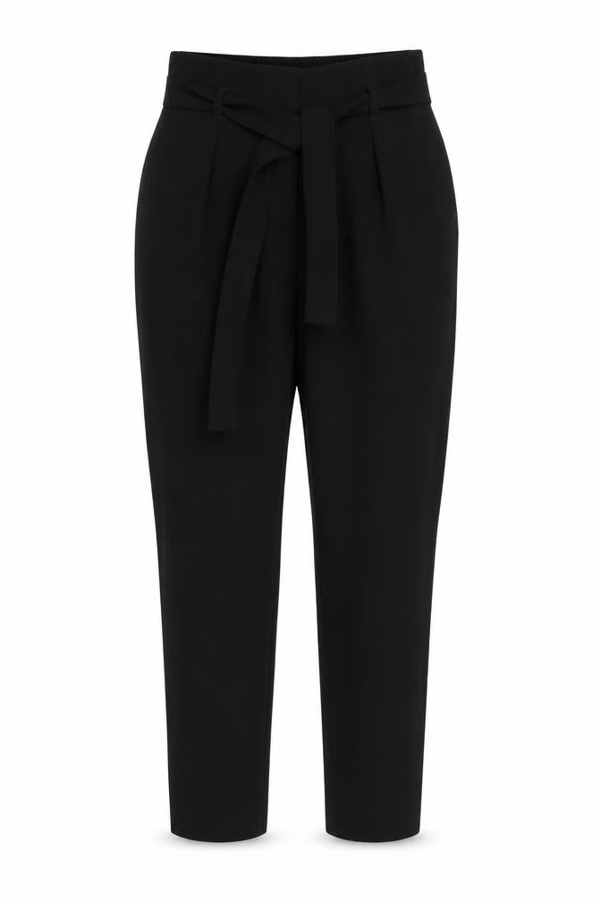 River Island Women Black Size 6 Paperbag Trousers Belted Casual