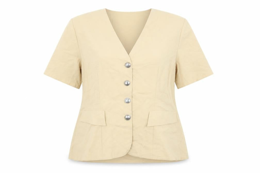 Etam Women Beige Size 20 Short Sleeve Single-Breasted Suit Jacket