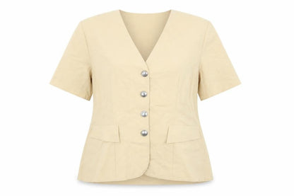 Etam Women Beige Size 20 Short Sleeve Single-Breasted Suit Jacket