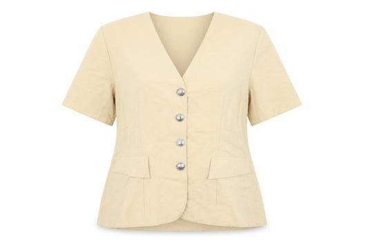 Etam Women Beige Size 20 Short Sleeve Single-Breasted Suit Jacket