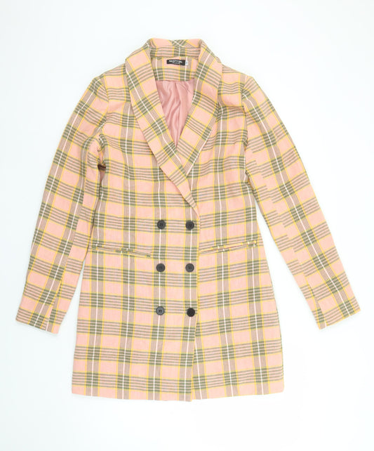 Nasty Gal Women Pink Checked Double-Breasted Blazer Jacket Size 10