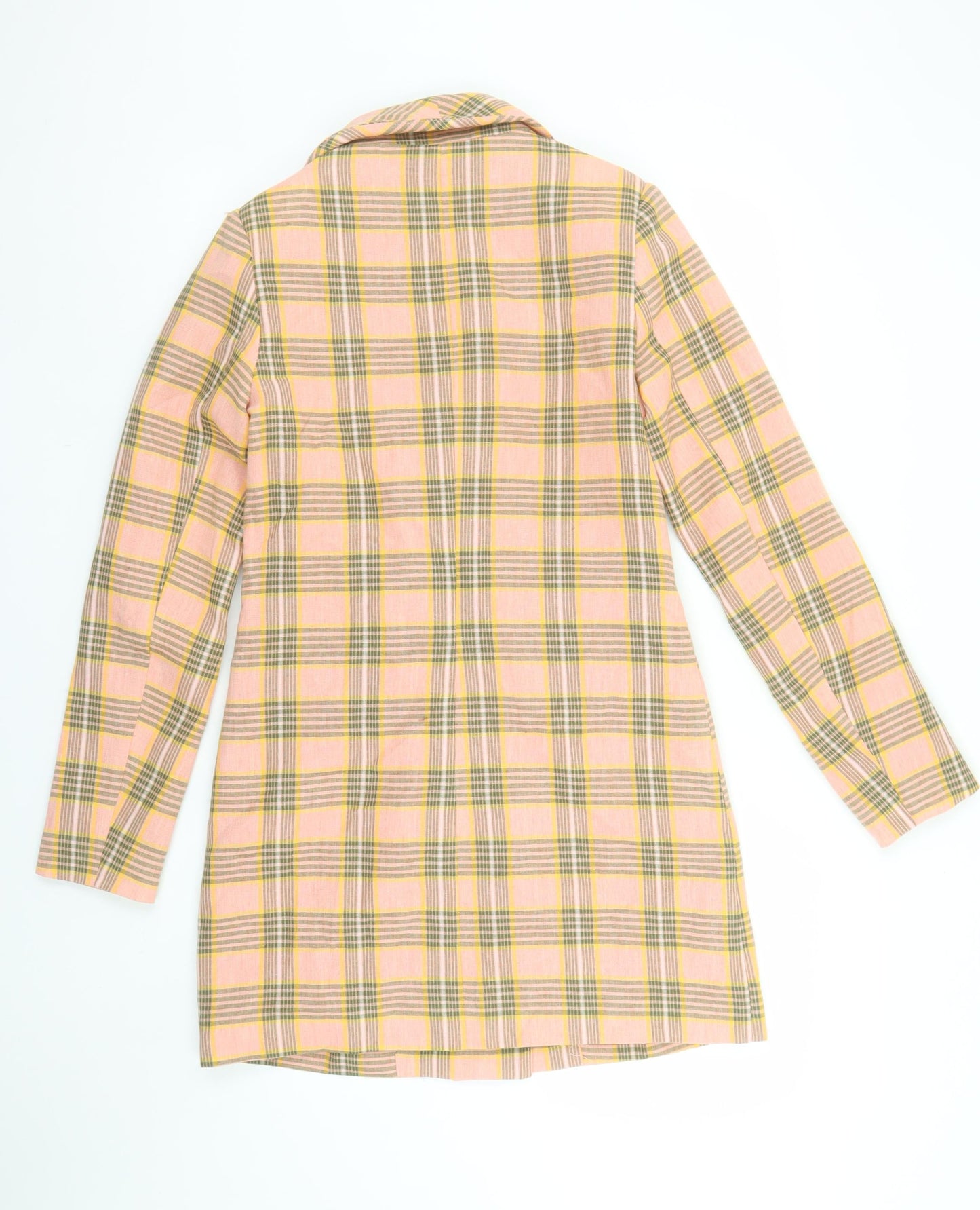 Nasty Gal Women Pink Checked Double-Breasted Blazer Jacket Size 10