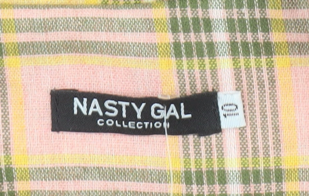 Nasty Gal Women Pink Checked Double-Breasted Blazer Jacket Size 10