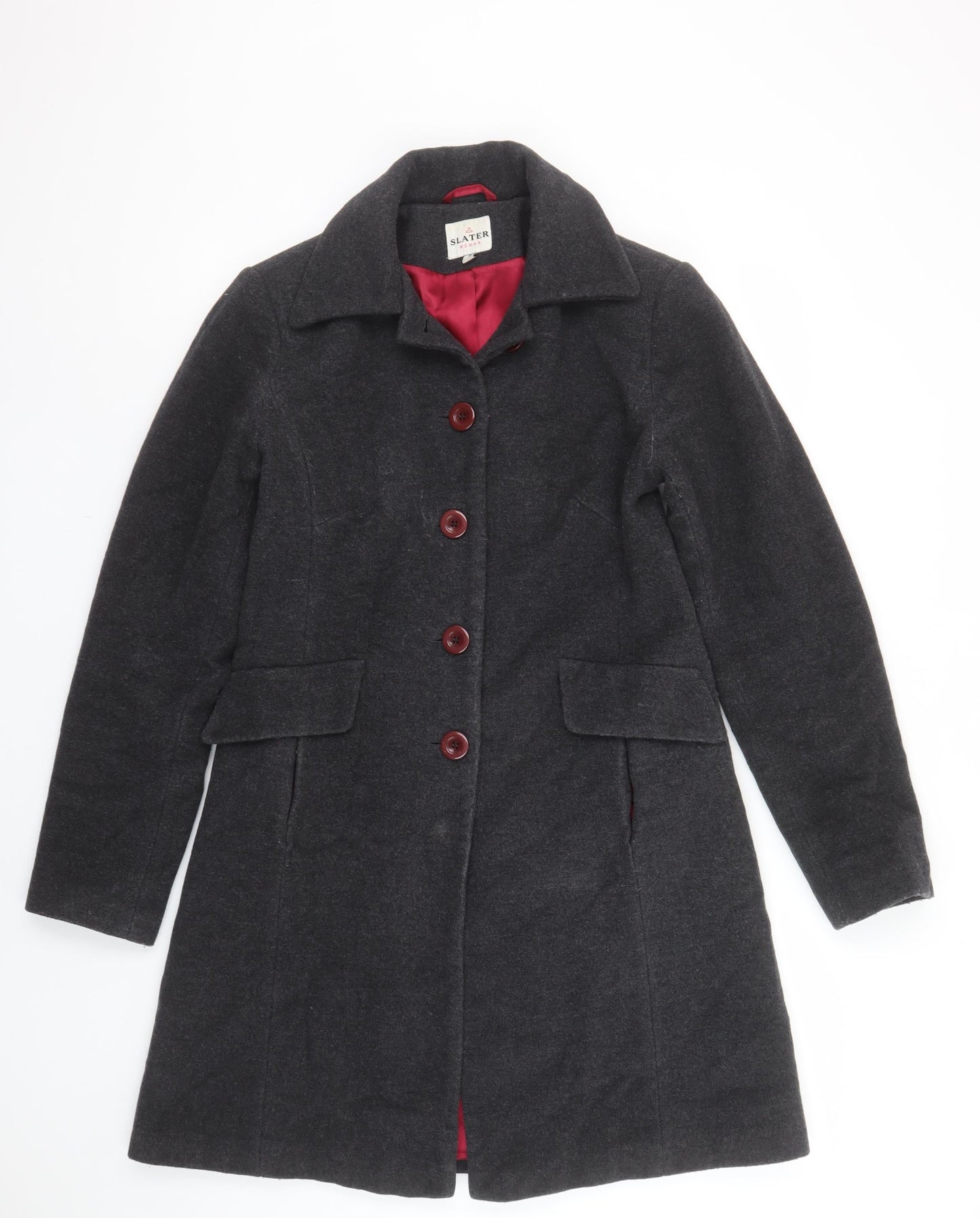 Slater Women Grey Wool Blend Long Overcoat Size 8 Classic Smart