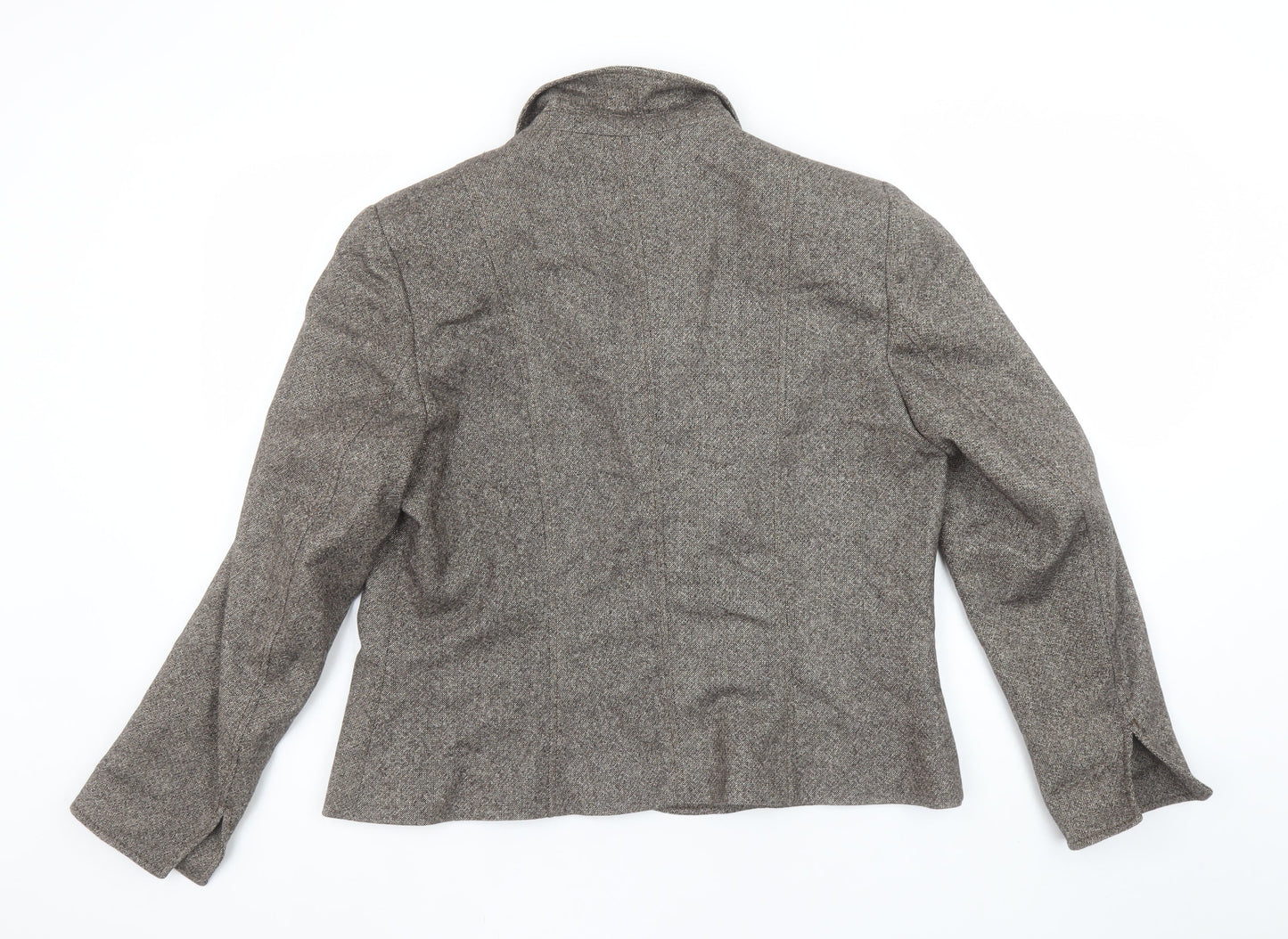 Marks and Spencer Women Brown Tweed Wool Blend Blazer UK 16 Classic Fit