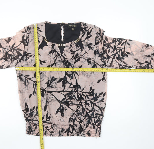 Thalia Sodi Women's Beige Floral Beaded Blouse Size M Tunic Style