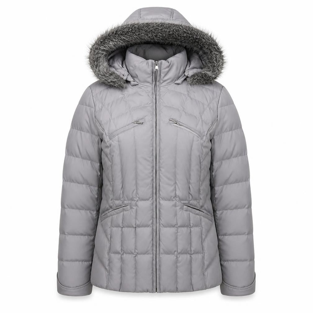 Marks & Spencer Per Una Women's Grey Hooded Puffer Jacket M Faux Fur Trim