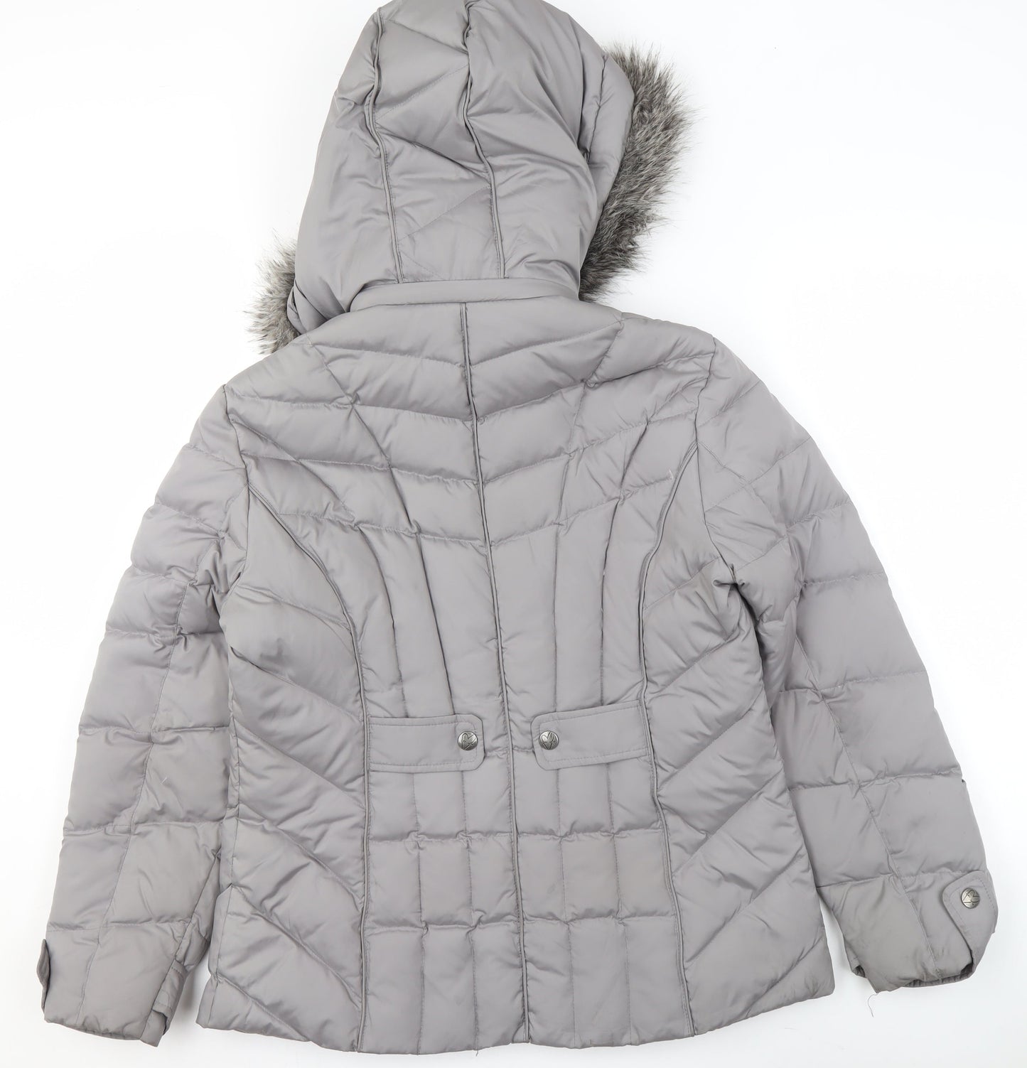 Marks and Spencer Per Una Women's Grey Hooded Puffer Jacket M Faux Fur Trim