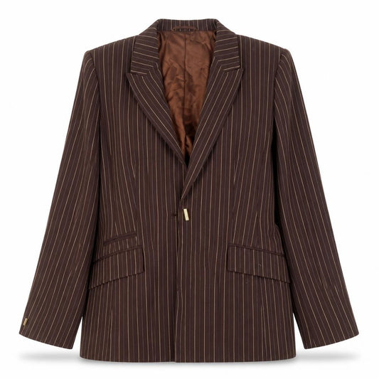 Country Casuals Women Brown Pinstripe Petite Blazer Size 14 Wool Blend