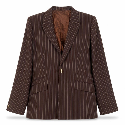 Country Casuals Women Brown Pinstripe Petite Blazer Size 14 Wool Blend