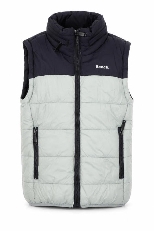 Front view of Bench boys’ black green padded bodywarmer gilet 5-6 years full zip