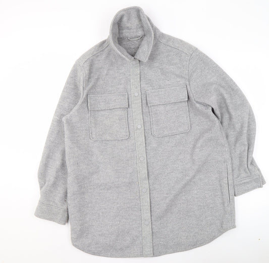 Marks and Spencer Women’s Grey Marl Long Sleeve Button Jacket Size 16