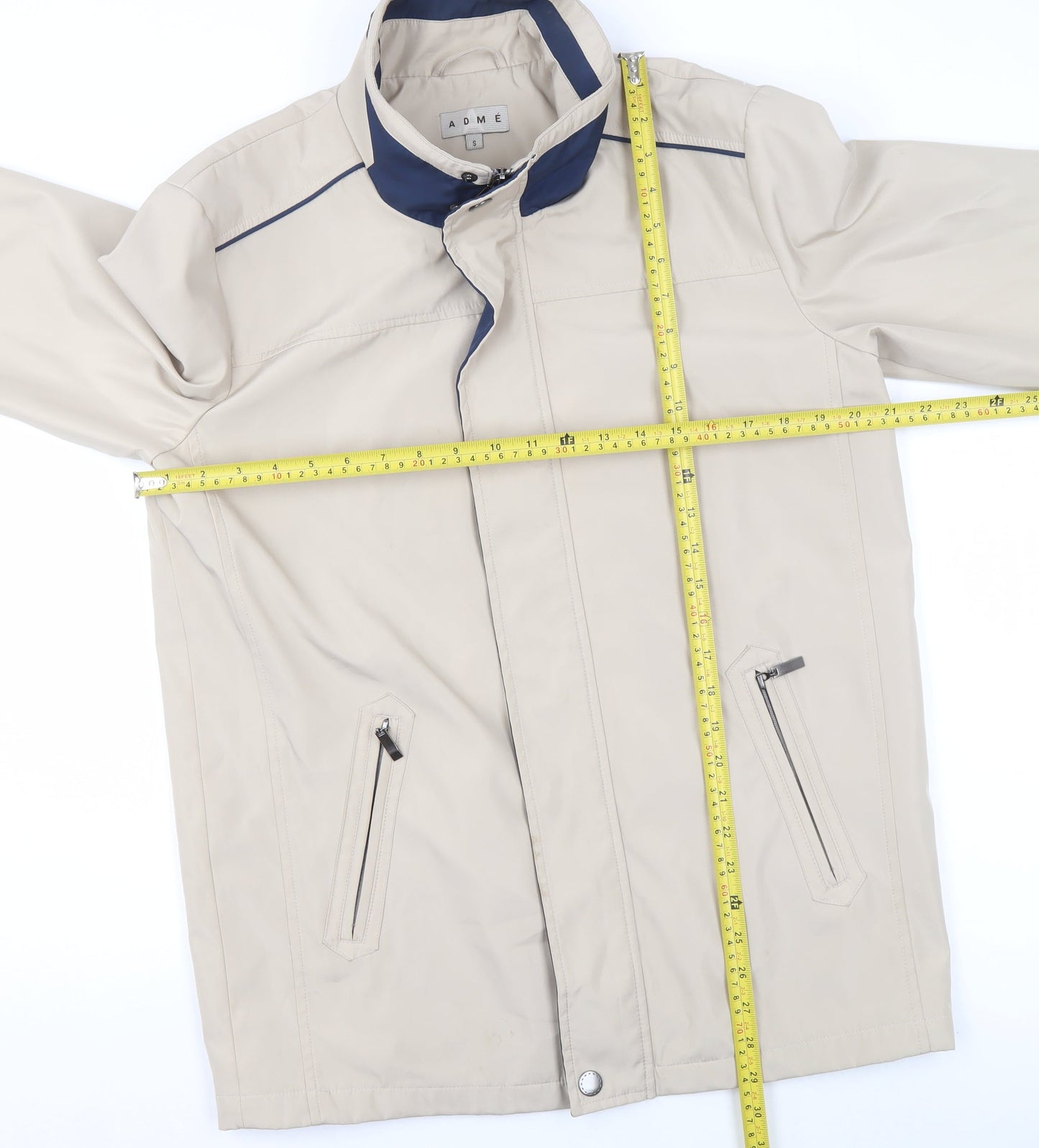 ADMÉ Womens Beige Lightweight Mid-Length Zip Jacket Size S