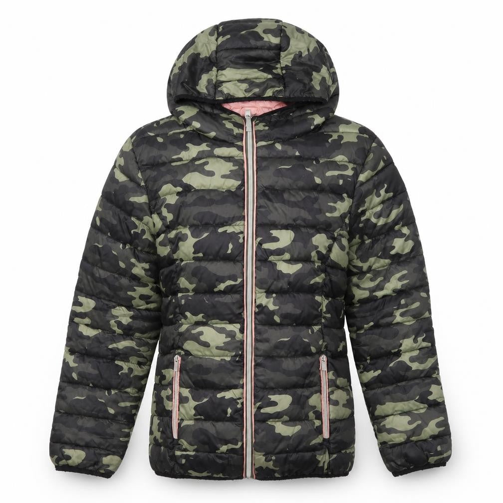 Next Girls Green Camouflage Hooded Puffer Jacket 15 Years Polyester Lined
