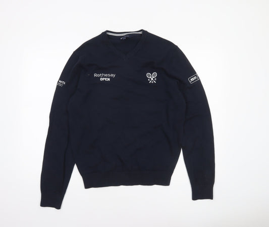 Crew Clothing Company Men’s Blue V-Neck Cotton Pullover Jumper L