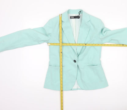 Zara Women Mint Green Fitted Single-Breasted Blazer Size 10