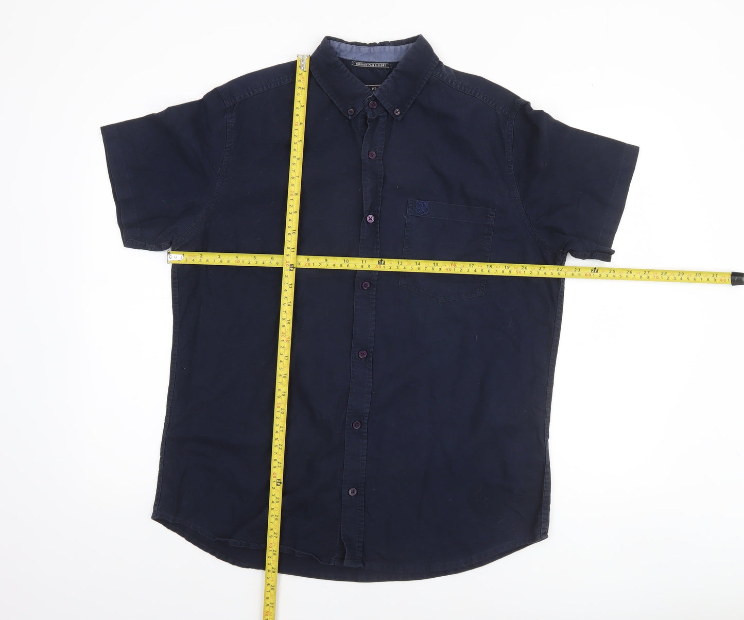 Drift King Men's Blue Classic Fit Short Sleeve Button-Up Shirt L