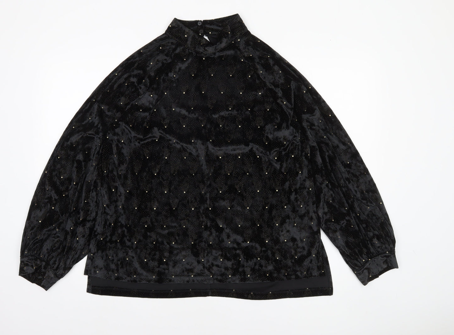 Next Women’s Black Velvet High Neck Long Sleeve Party Blouse Size 14