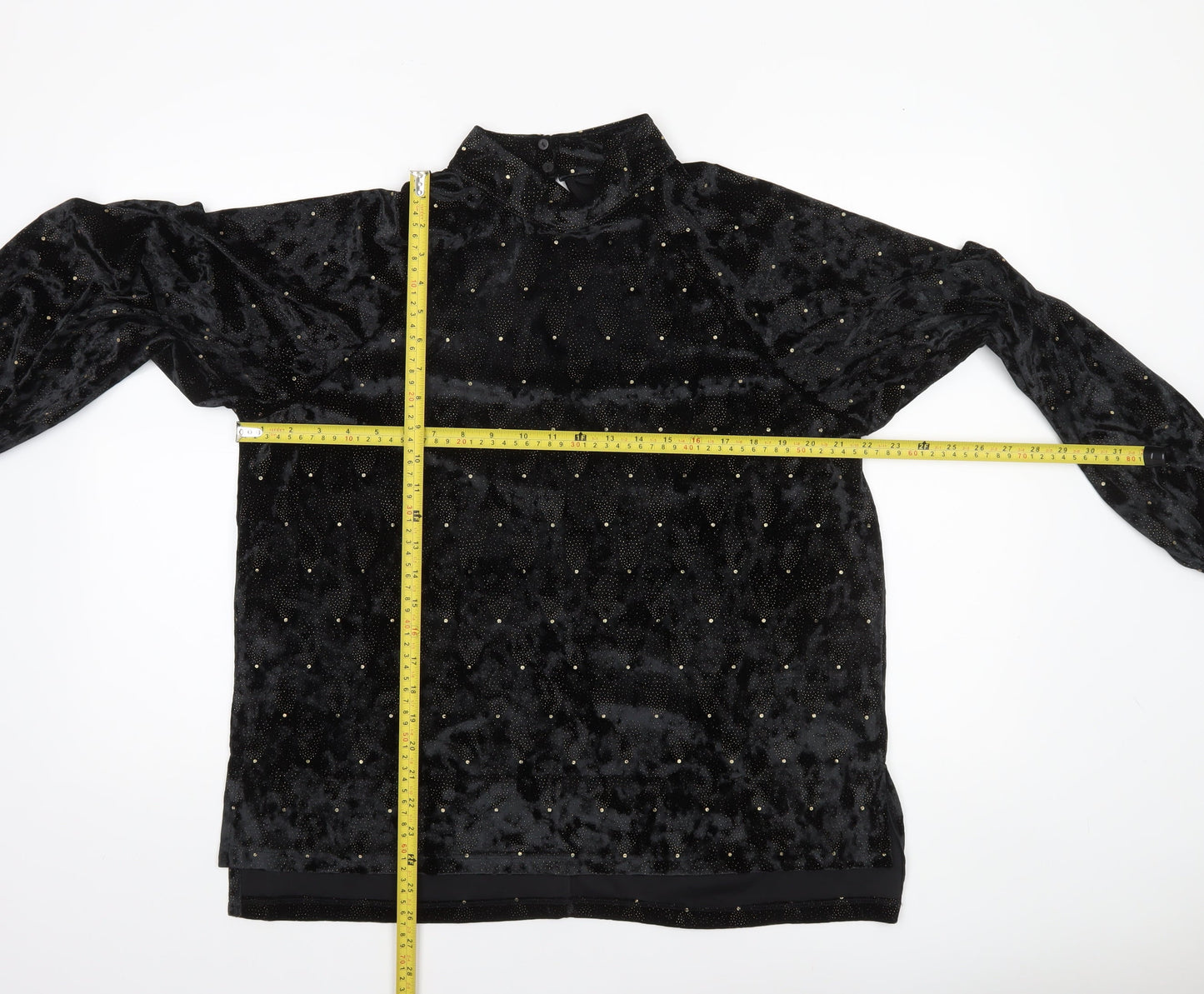 Next Women’s Black Velvet High Neck Long Sleeve Party Blouse Size 14