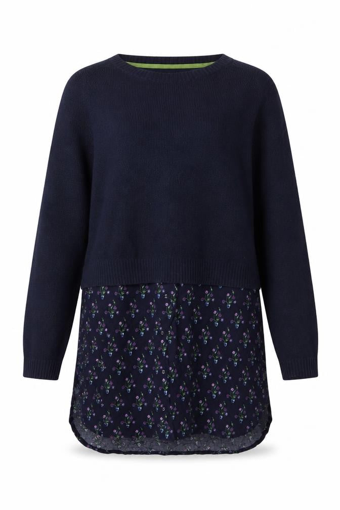 White Stuff Women's Blue Floral Layered Pullover Jumper UK 12