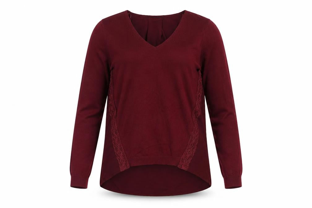 Marks & Spencer Women’s Red V-Neck Lace Panel Long Sleeve Jumper Size 10