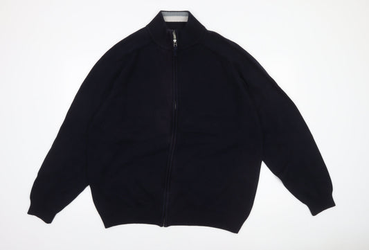 BHS Men's Navy 3XL Full Zip Cotton Jumper High Neck