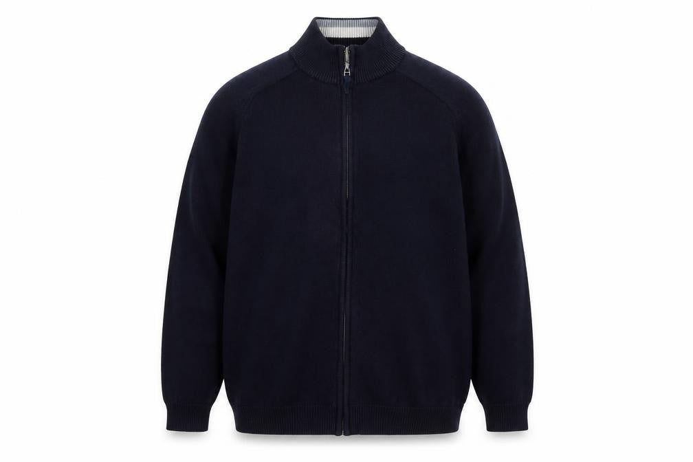 BHS Men's Navy 3XL Full Zip Cotton Jumper High Neck