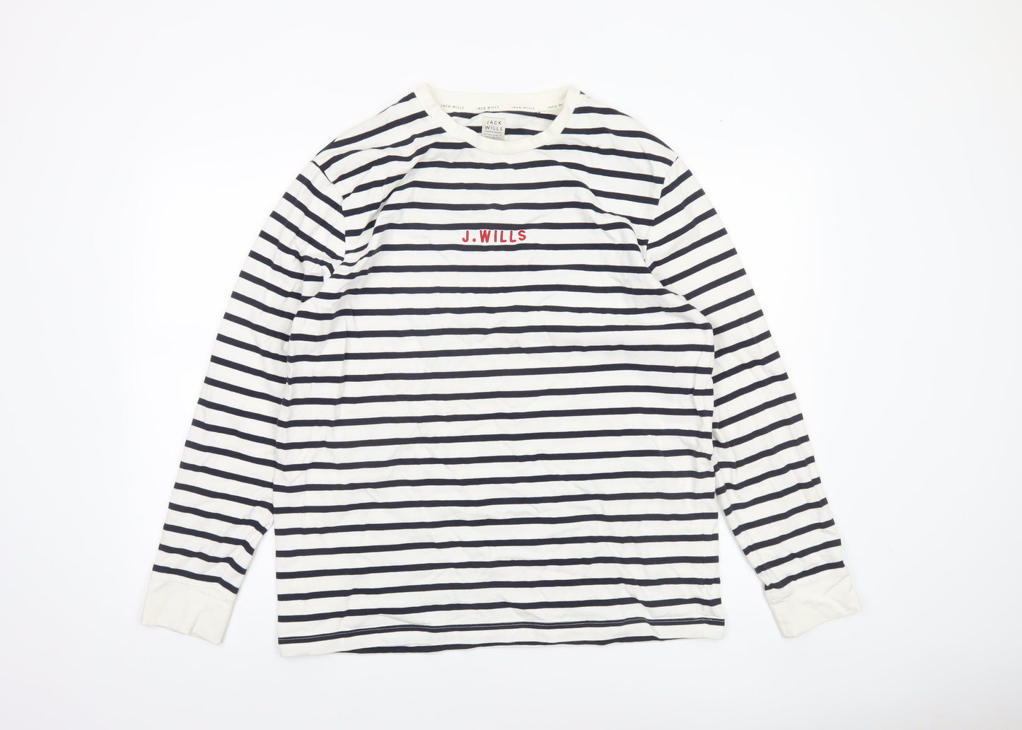 Jack Wills Men's White Navy Striped Long Sleeve Cotton Shirt XL