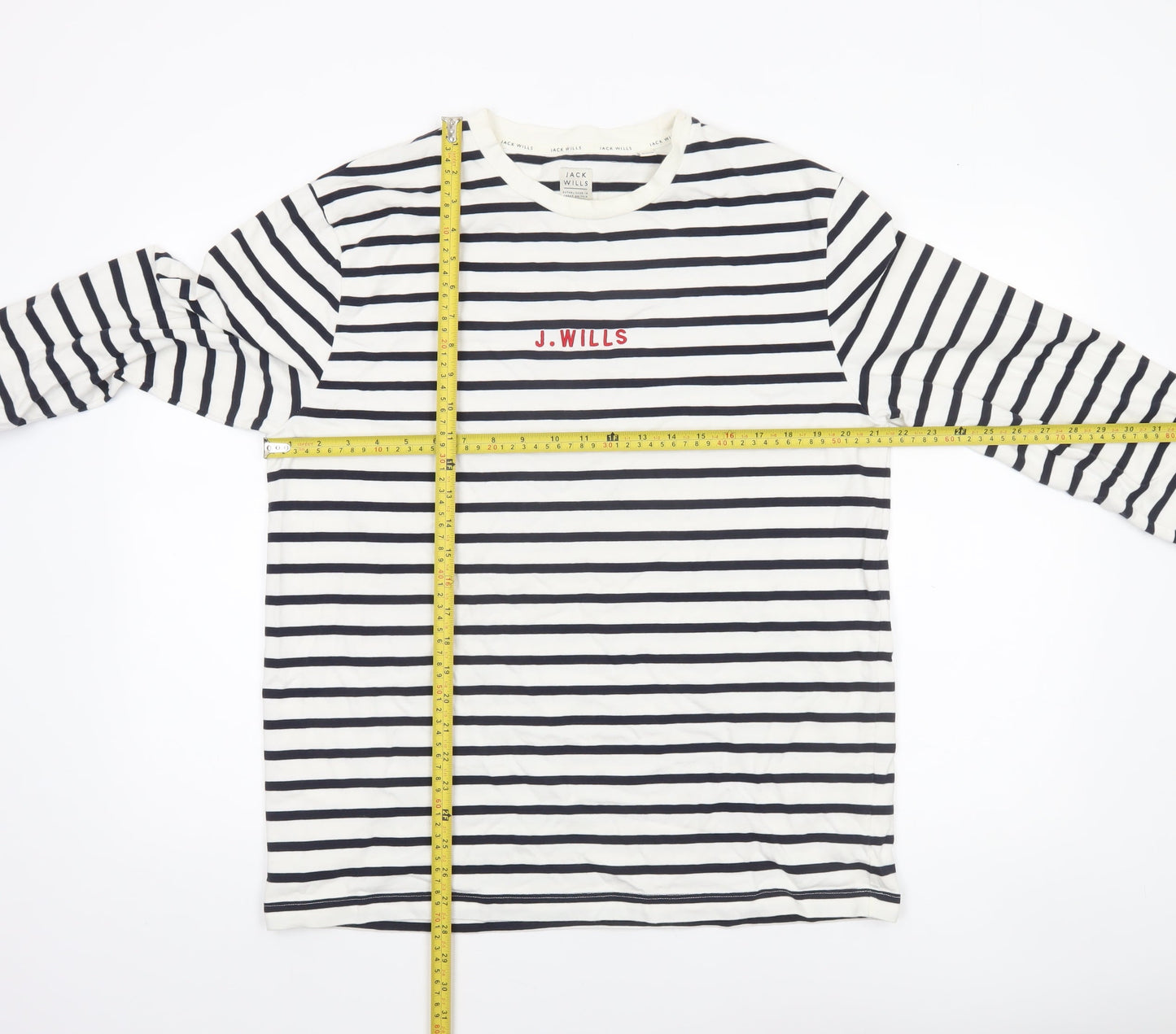 Jack Wills Men's White Navy Striped Long Sleeve Cotton Shirt XL