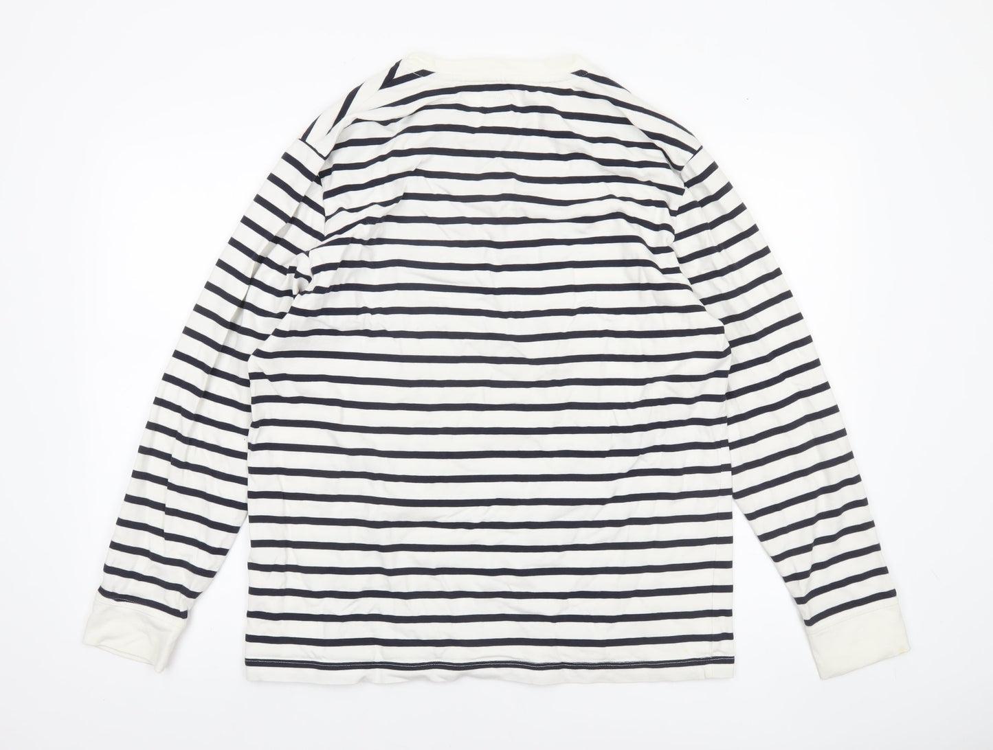 Jack Wills Men's White Navy Striped Long Sleeve Cotton Shirt XL