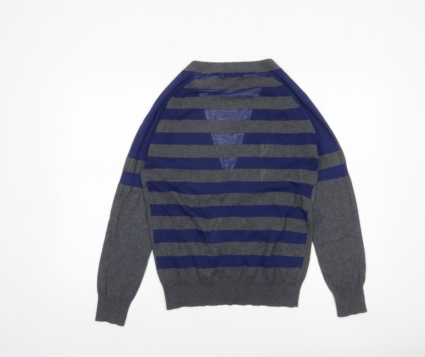 Selection Women Grey Cotton V-Neck Striped Cardigan Size M