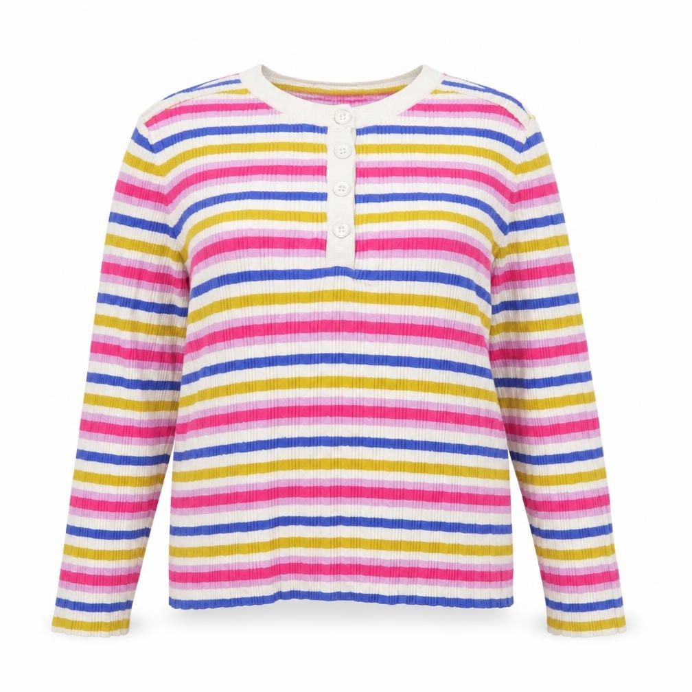 Tu Women's Multicoloured Stripe Henley Jumper Size 16 Knit Top