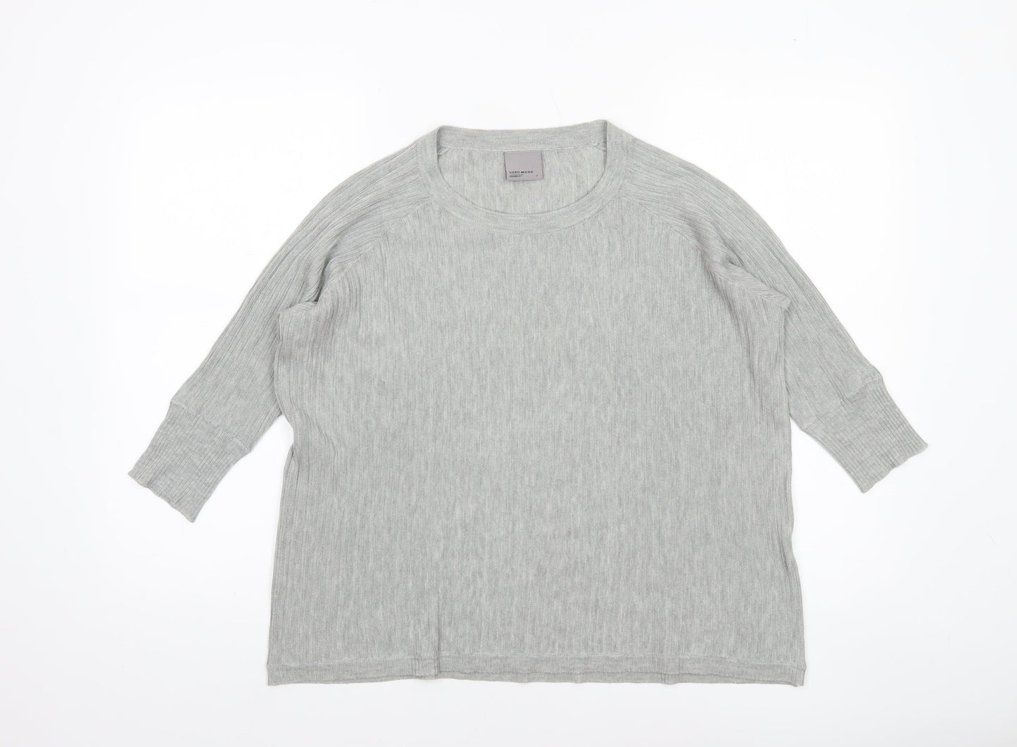 Vero Moda Womens Grey Cotton Knit Crew Neck Pullover Jumper Size S