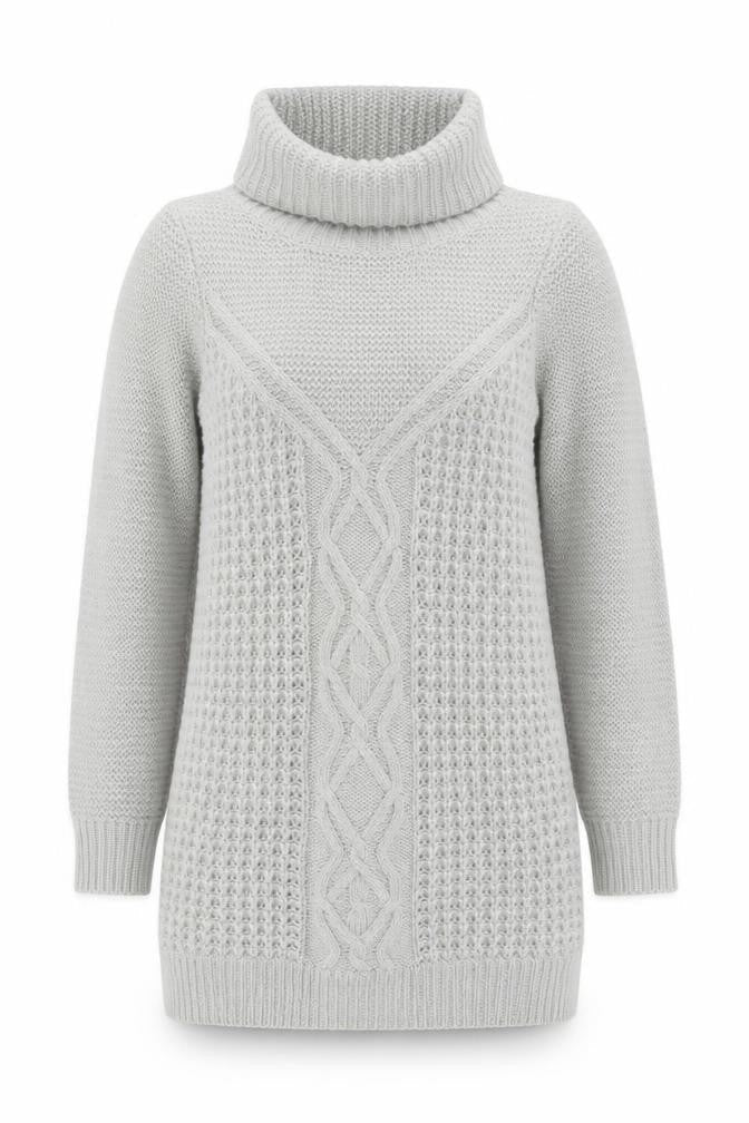 Oasis Women’s Grey Roll Neck Cable Knit Long Sleeve Tunic Jumper XS