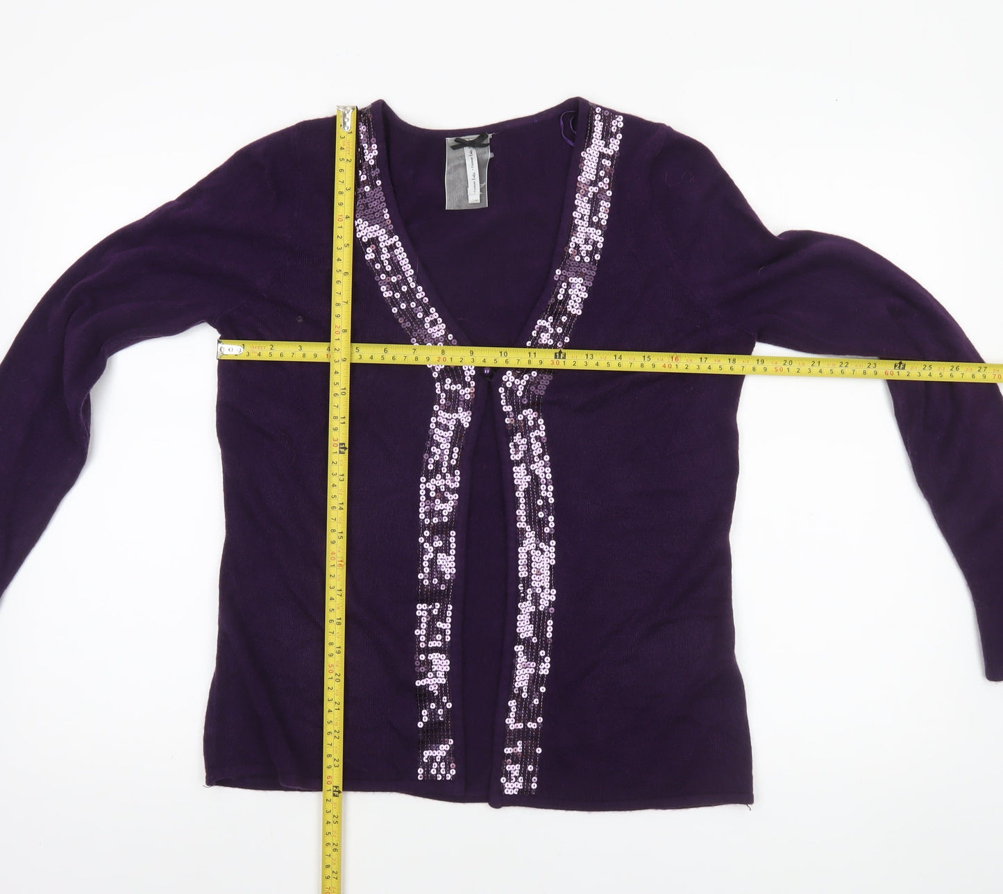 Forever Knit Women's Purple Sequin Cardigan Size 12 V-Neck Acrylic