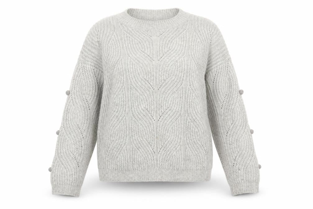 Tu Women Grey Cable-Knit Wool Blend Crew Neck Jumper Size 14